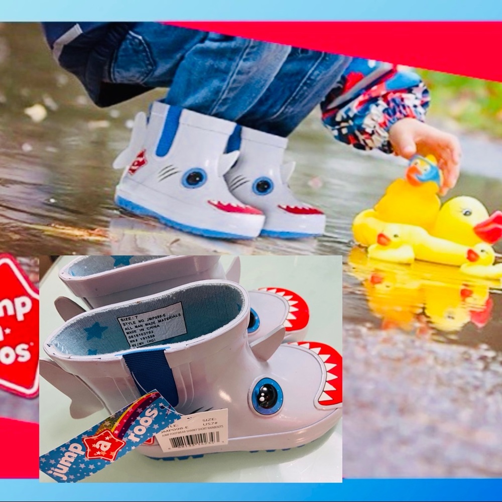 KIDS BOY/GIRL JUMP A ROOS SHARK RAIN BOOTS